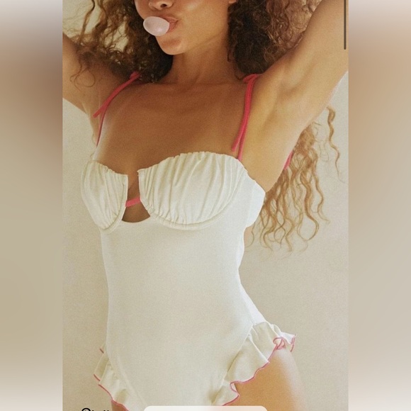 Montce Other - NWT Montce Cream Raspberry Binded Petal Ruffle One-Piece. Size M